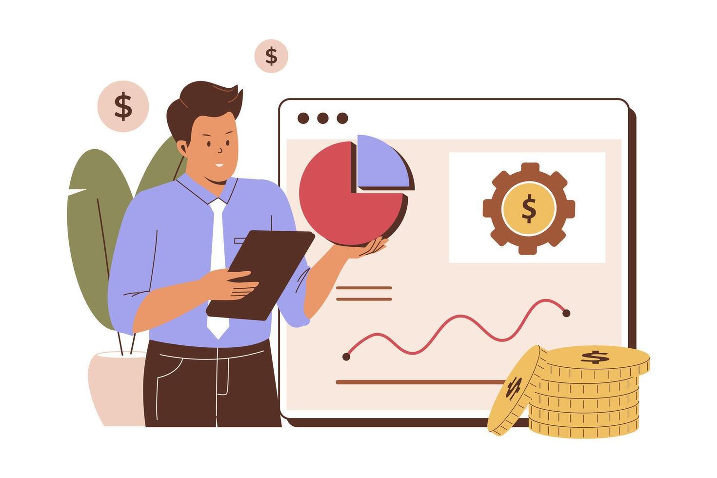 A client and advisor reviewing a printed financial plan with charts at a desk